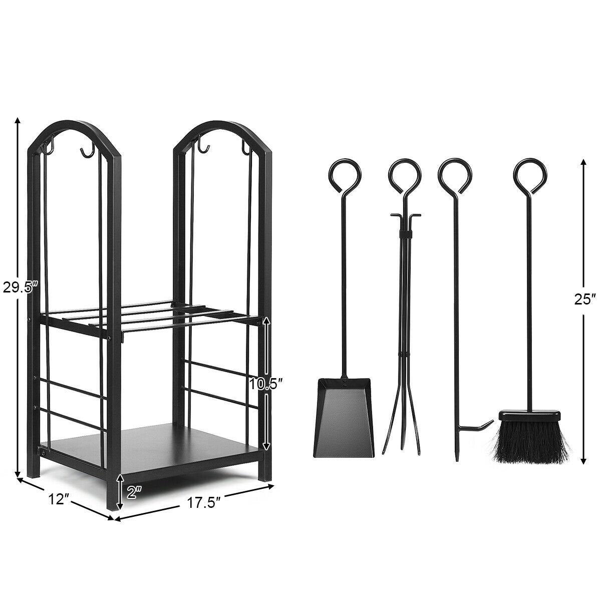 Kaminholzregal mit 4-teiligem Kamingarnitur-Set
