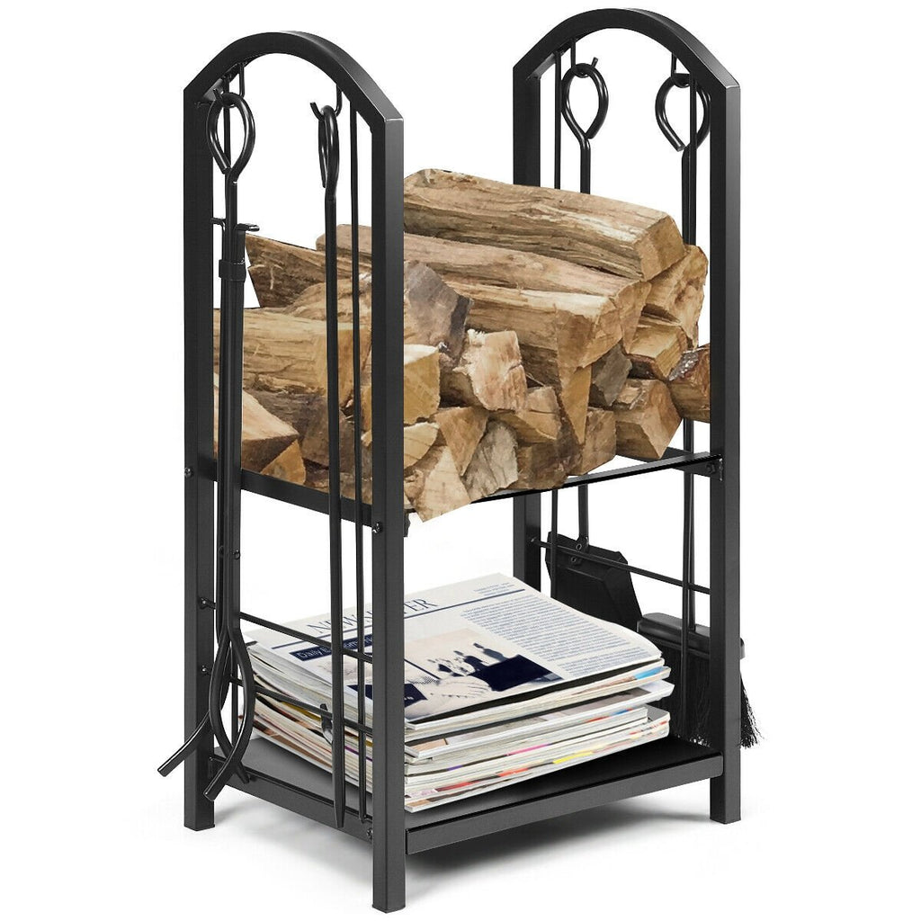 Kaminholzregal mit 4-teiligem Kamingarnitur-Set