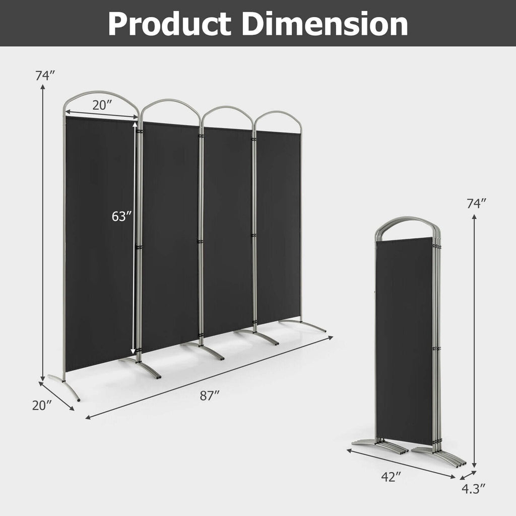 Biombo separador de ambientes de 4 paneles para oficina en casa o sala de estar, color negro