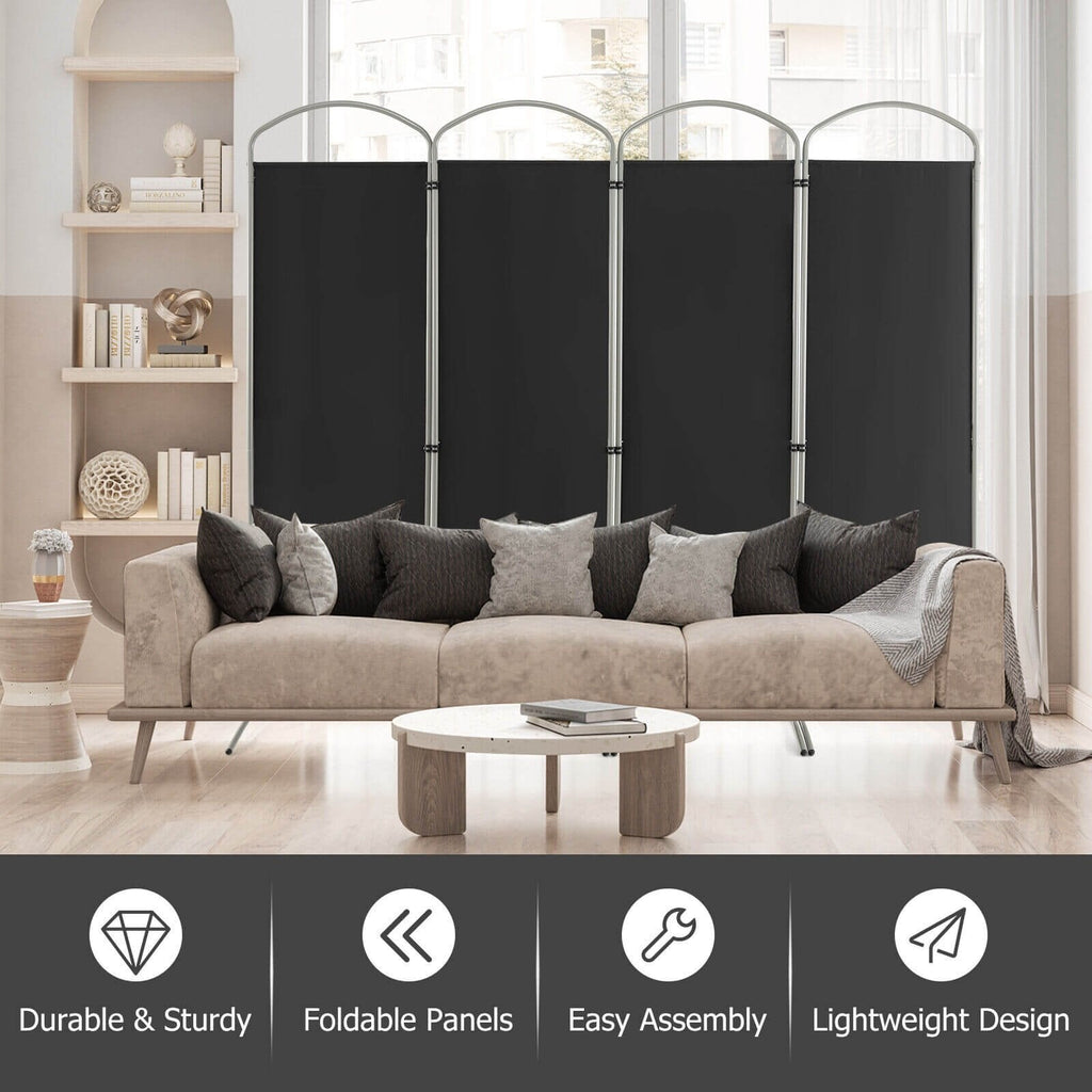 Biombo separador de ambientes de 4 paneles para oficina en casa o sala de estar, color negro