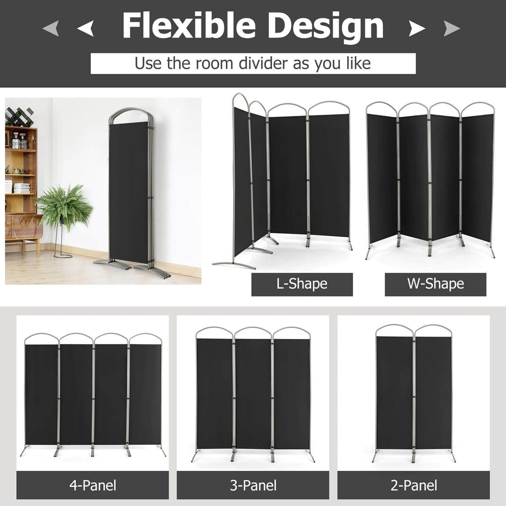 Biombo separador de ambientes de 4 paneles para oficina en casa o sala de estar, color negro