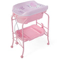 Zusammenklappbarer Wickeltisch für Babys mit Badewanne und 4 Universalrollen – Rosa
