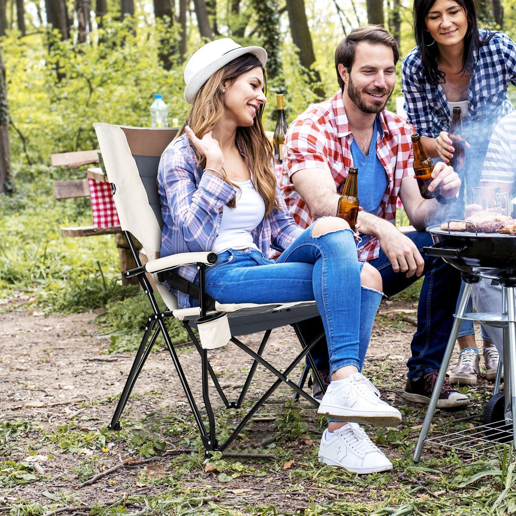 Klappbarer Campingstuhl mit Getränkehalter, Armlehne und Lendenkissen
