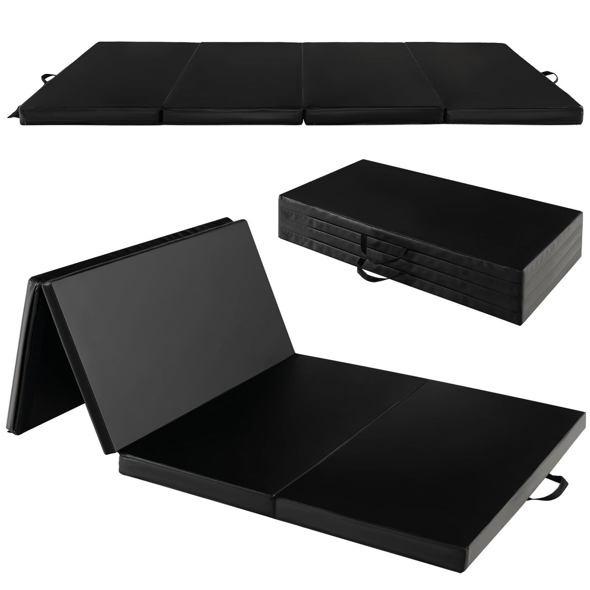 Tapis de gymnastique pliable avec poignées de transport et housse amovible en cuir PU anti-transpiration-Noir