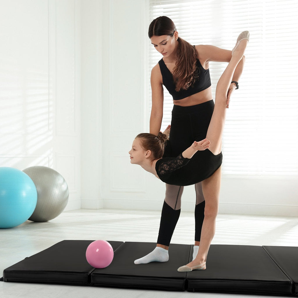 Tapis de gymnastique pliable avec poignées de transport et housse amovible en cuir PU anti-transpiration-Noir