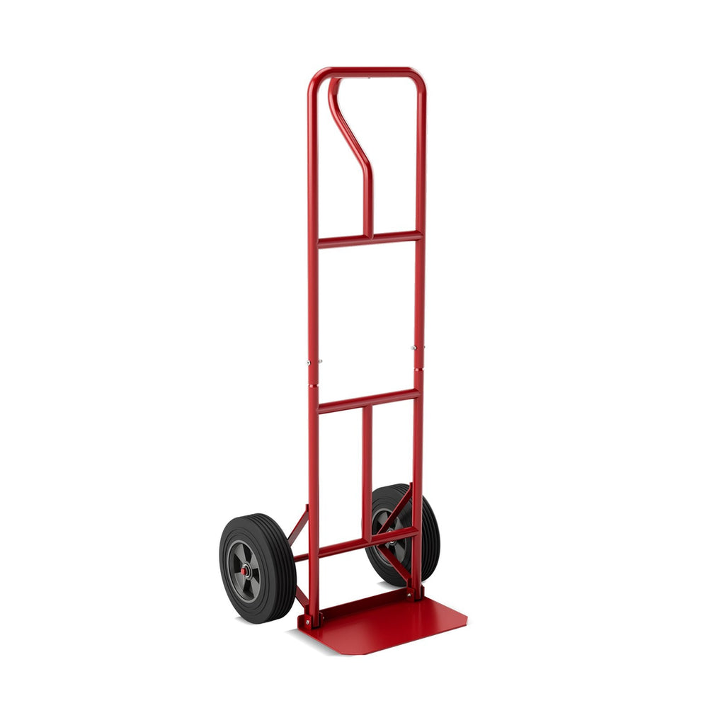 Diable avec poignée en P et plaque de chargement pliable pour entrepôt ou garage - Rouge