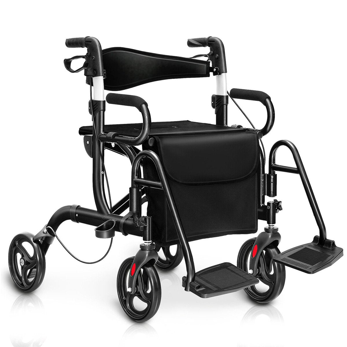 Faltbarer Rollator mit 8-Zoll-Rädern und Sitz – Schwarz