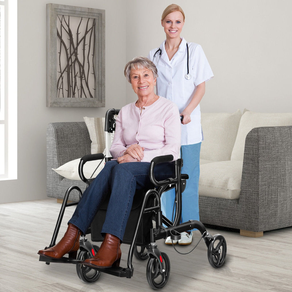 Faltbarer Rollator mit 8-Zoll-Rädern und Sitz – Schwarz