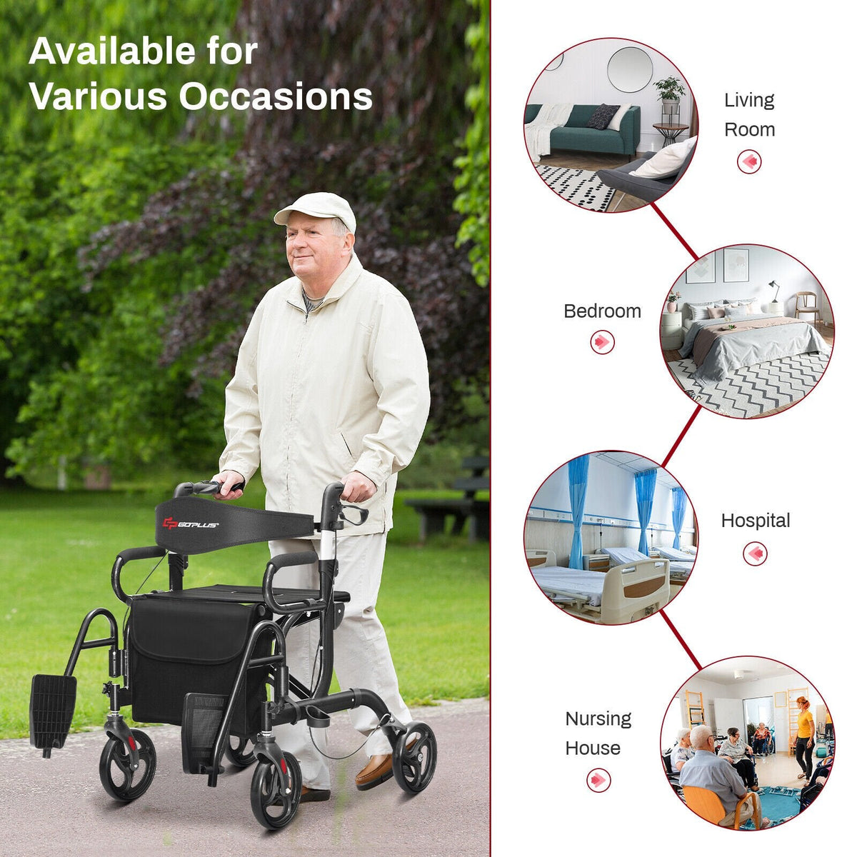 Faltbarer Rollator mit 8-Zoll-Rädern und Sitz – Schwarz