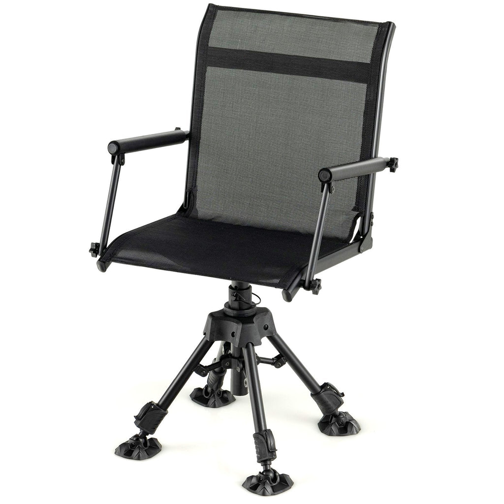 Silla de patio plegable y giratoria con 4 patas ajustables - Negra