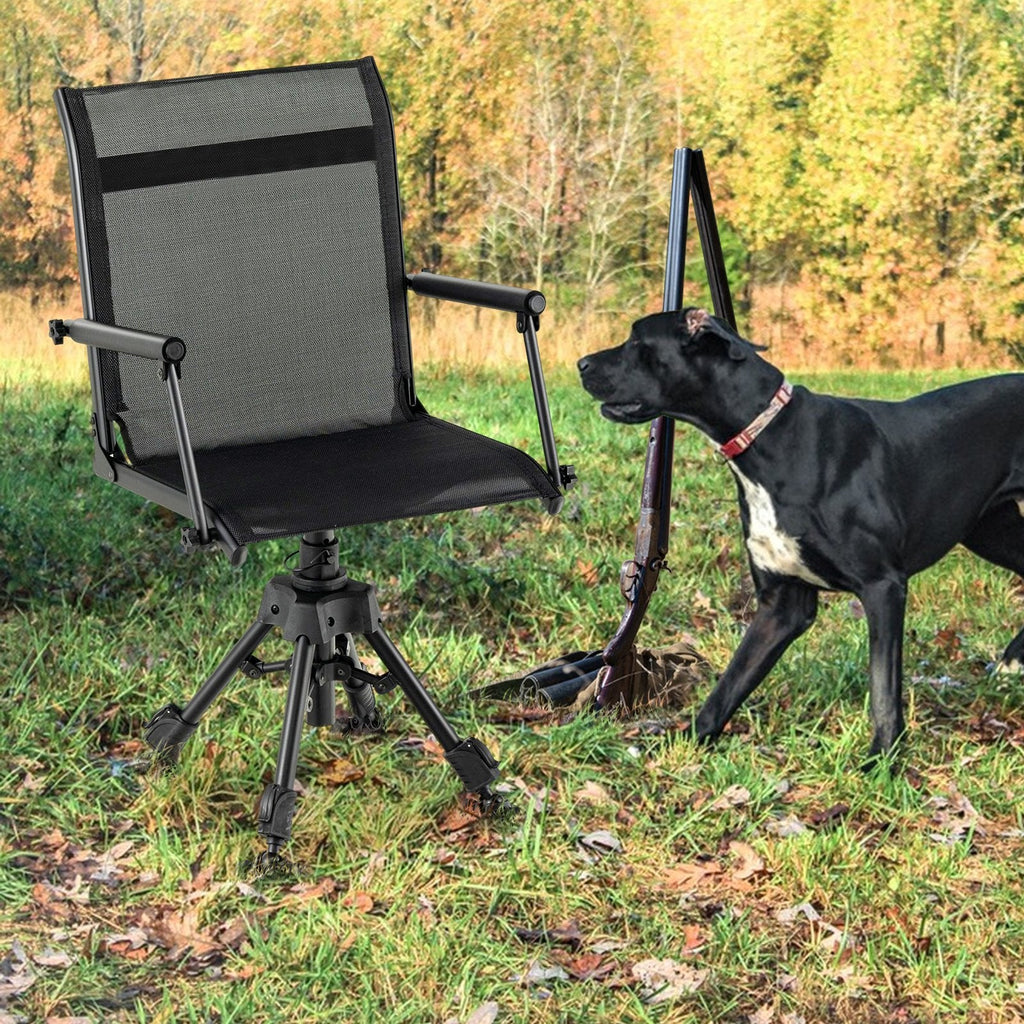 Silla de patio plegable y giratoria con 4 patas ajustables - Negra