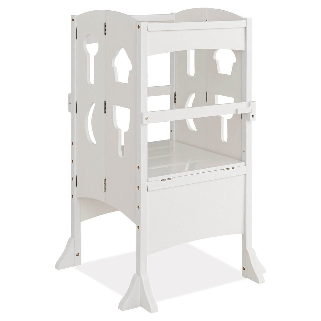 Marchepied pliant en bois avec garde-corps de sécurité verrouillable pour enfant à partir de 3 ans – blanc