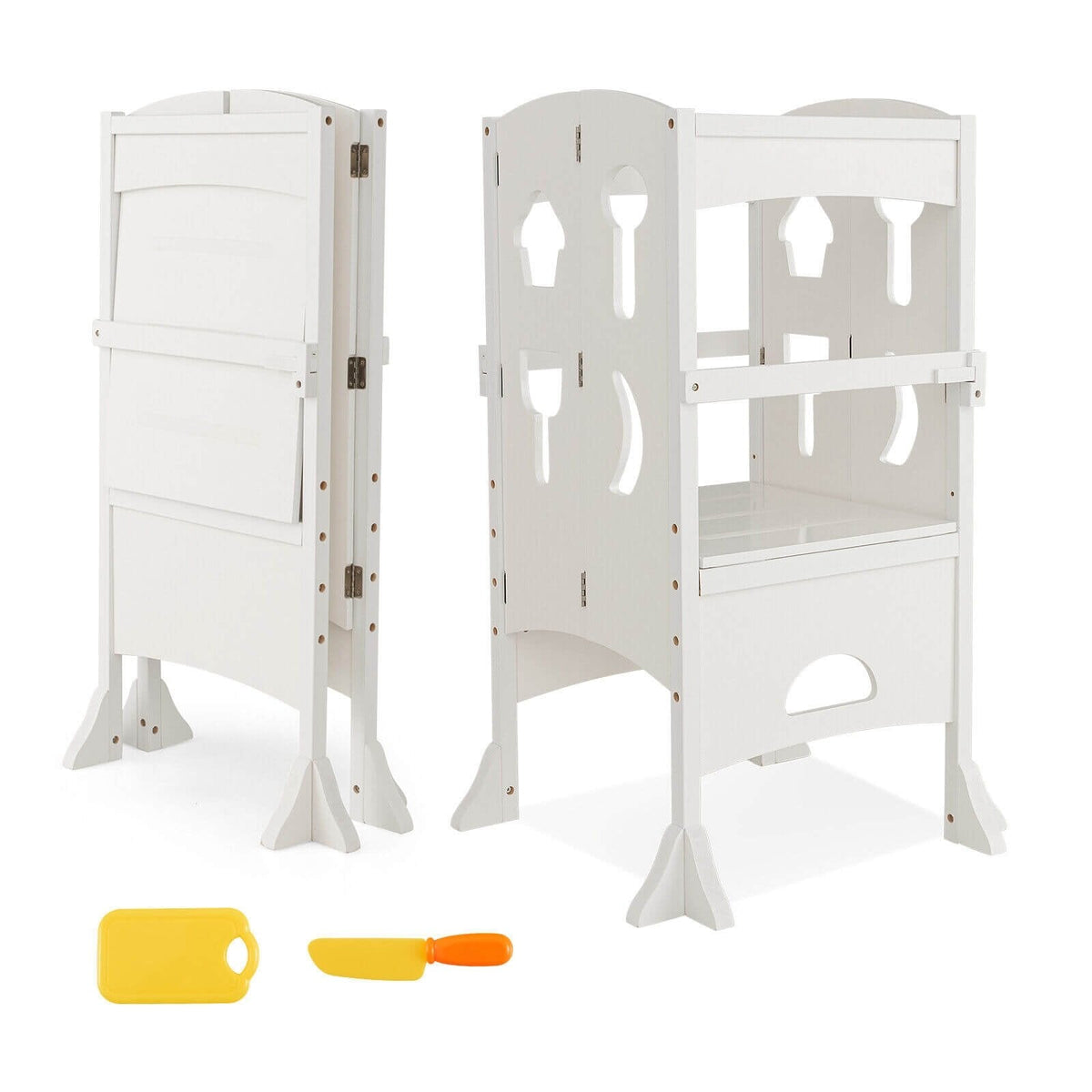 Marchepied pliant en bois avec garde-corps de sécurité verrouillable pour enfant à partir de 3 ans – blanc