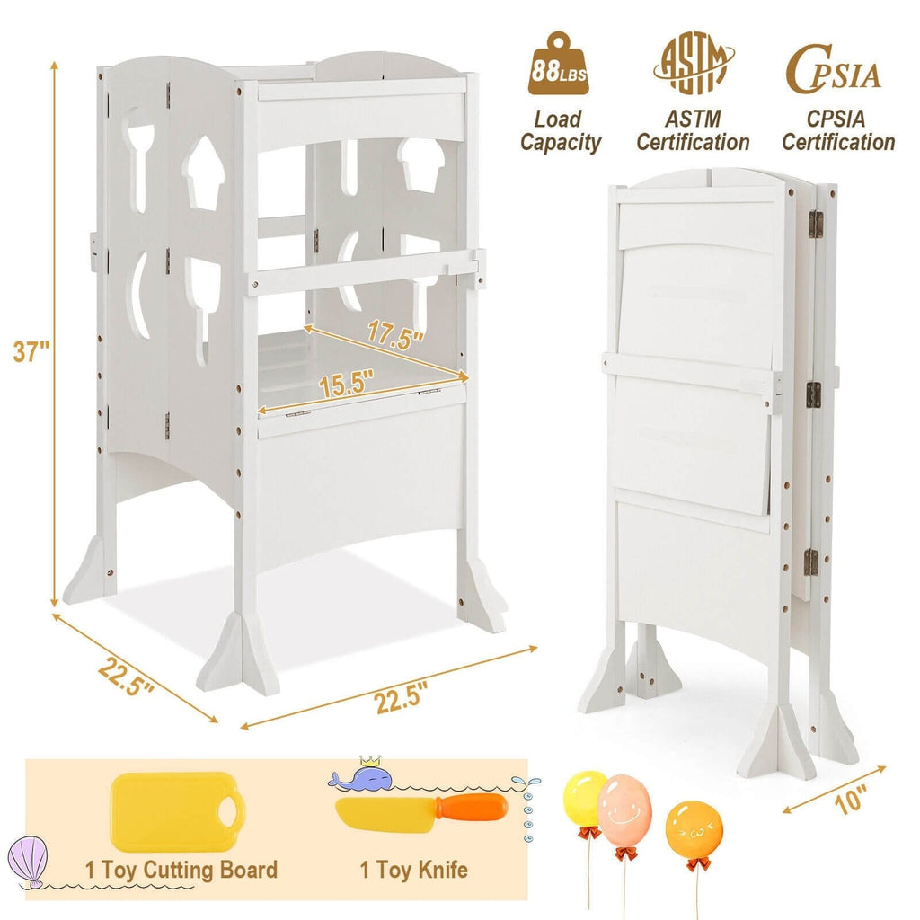 Marchepied pliant en bois avec garde-corps de sécurité verrouillable pour enfant à partir de 3 ans – blanc