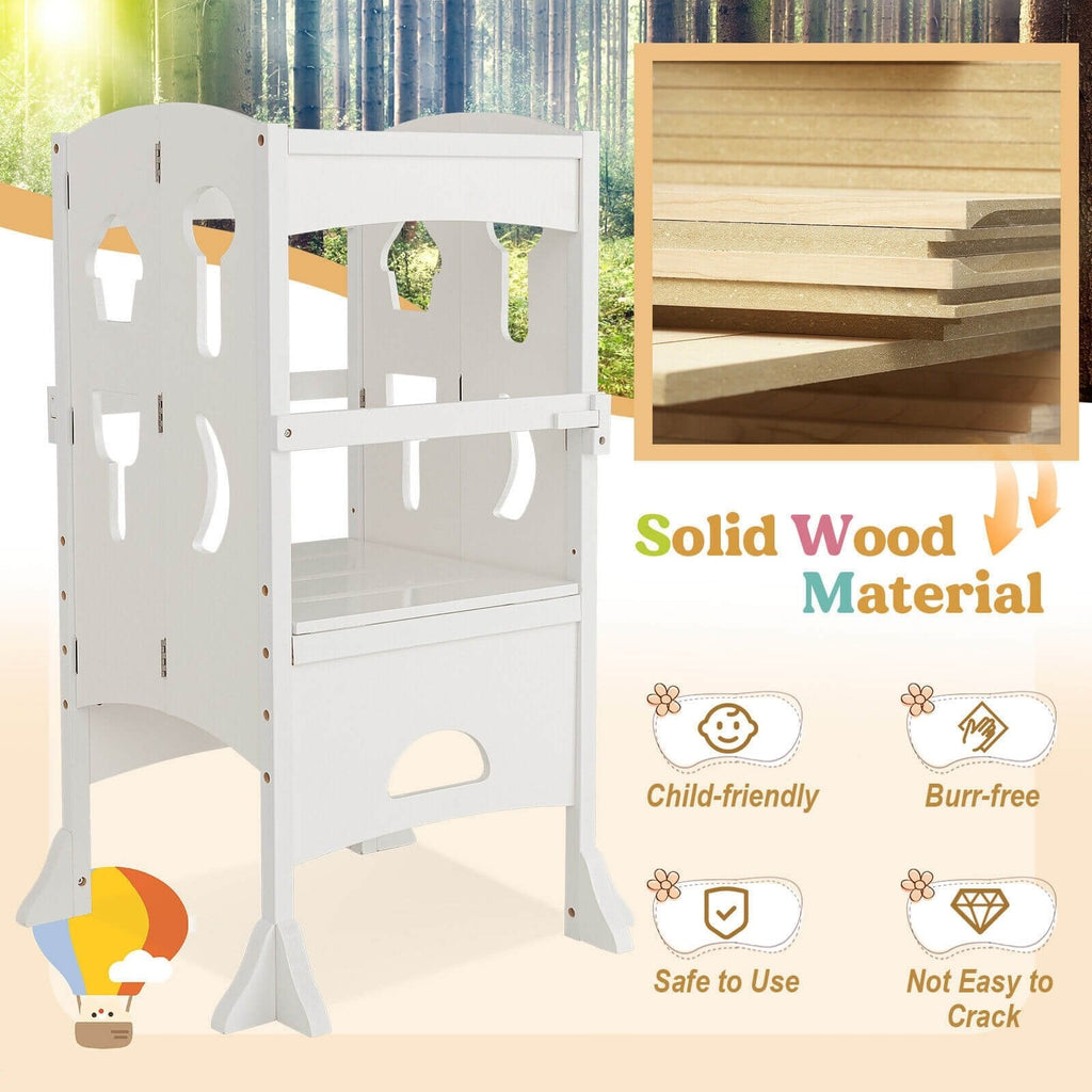 Marchepied pliant en bois avec garde-corps de sécurité verrouillable pour enfant à partir de 3 ans – blanc