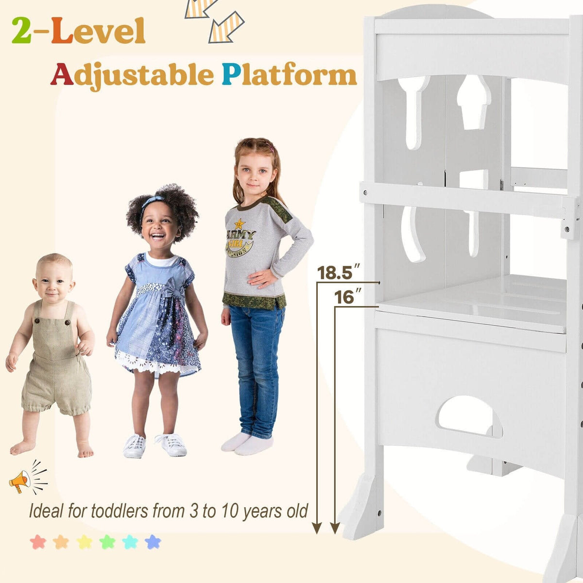 Marchepied pliant en bois avec garde-corps de sécurité verrouillable pour enfant à partir de 3 ans – blanc
