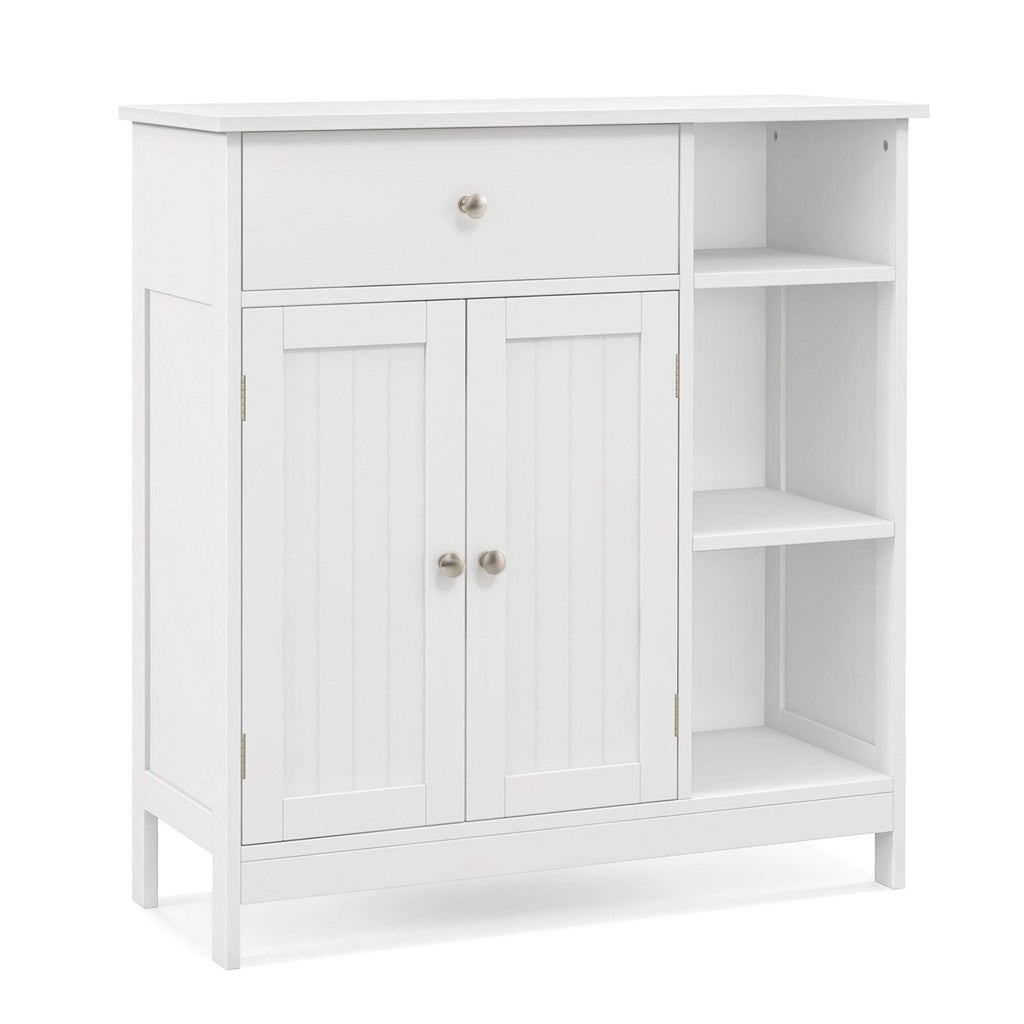 Mueble bajo de baño con cajón y compartimentos abiertos - Blanco