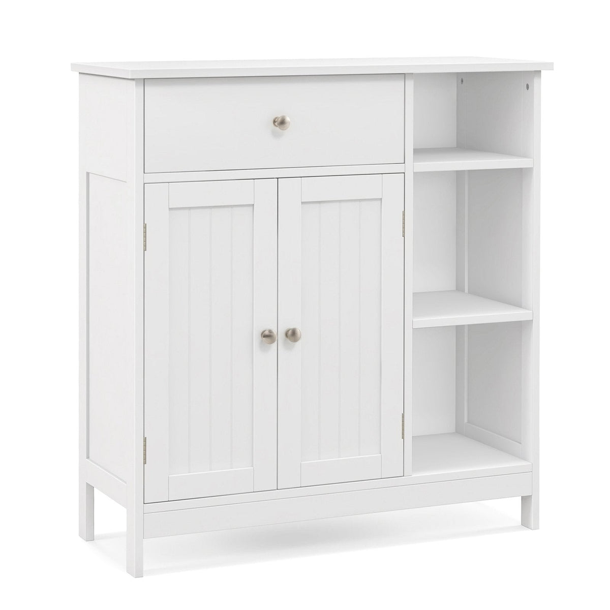 Mueble bajo de baño con cajón y compartimentos abiertos - Blanco