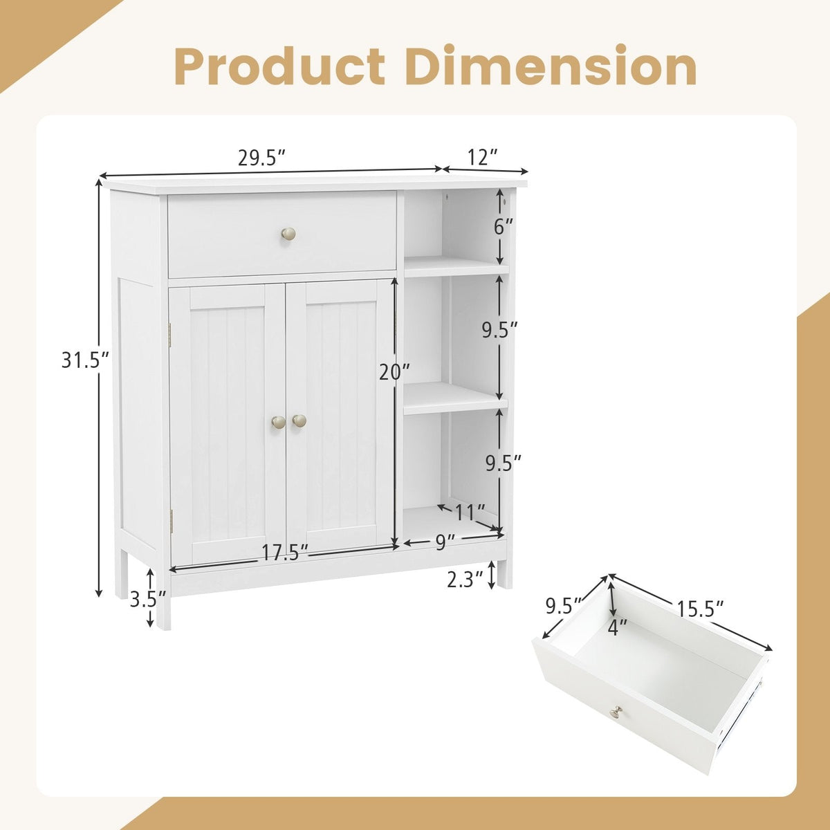 Mueble bajo de baño con cajón y compartimentos abiertos - Blanco