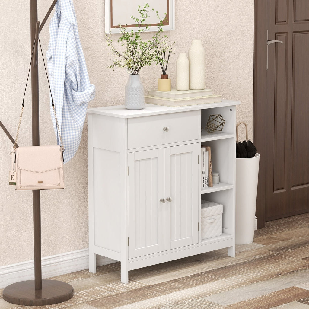 Mueble bajo de baño con cajón y compartimentos abiertos - Blanco
