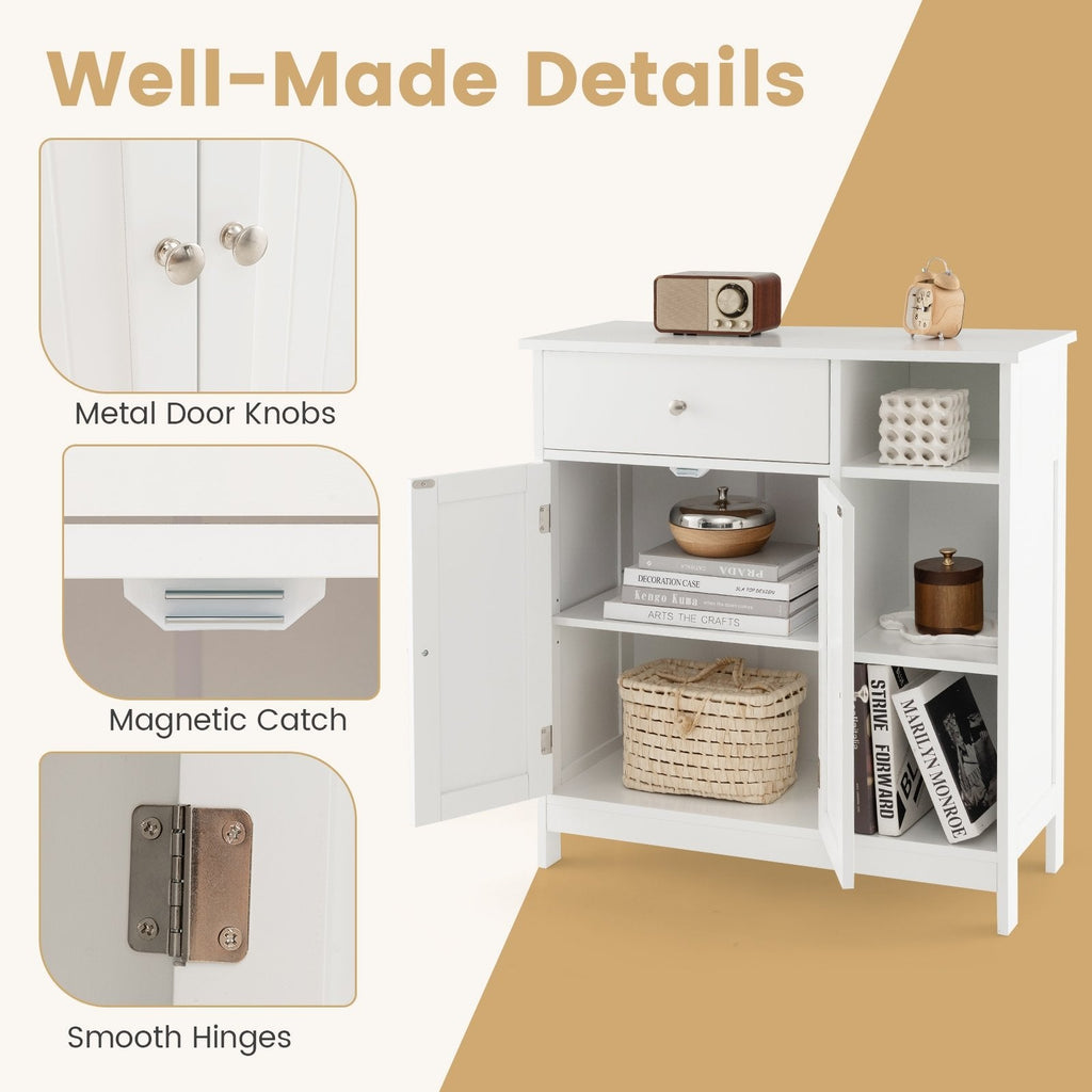 Mueble bajo de baño con cajón y compartimentos abiertos - Blanco