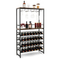 Étagère à vin autonome avec 4 niveaux de rangement pour le vin et 4 rangées de porte-verres à pied