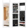 Armoire à bijoux avec miroir pleine longueur, porte-bagues et crochets pour colliers - Blanc
