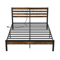 Estructura de cama metálica tamaño queen con cabecero con almacenamiento, 2 enchufes, 2 puertos USB y 12 pulgadas de espacio libre inferior