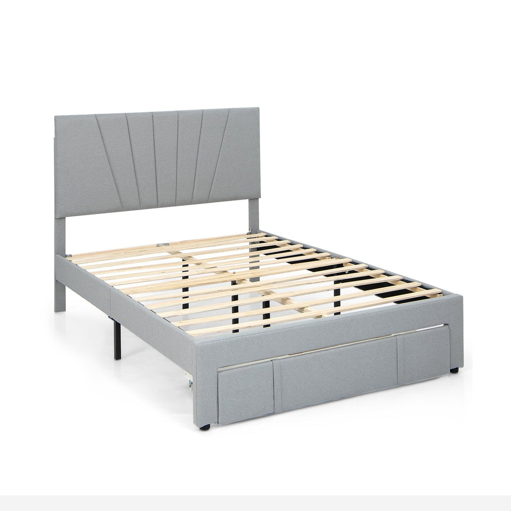Polsterbett in Full-Size mit verstellbarem Kopfteil und einer ausziehbaren Schublade (45,5 Zoll), Grau