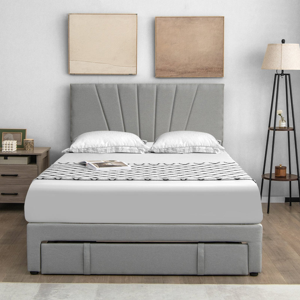 Polsterbett in Queen-Size mit verstellbarem Kopfteil und einer 45,5 Zoll großen Ausziehwahne, Grau