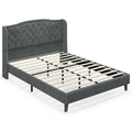 Gepolstertes Full-Size-Plattformbett mit geknöpftem Flügelkopfteil und 12 Holzlatten