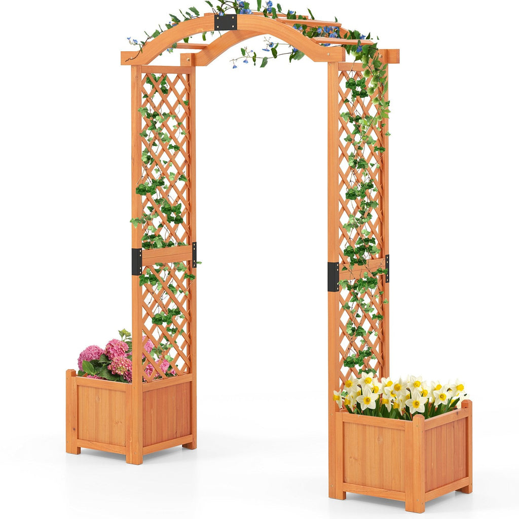 Pérgola de jardín de madera con jardinera y enrejado para plantas trepadoras, decoración - Naranja