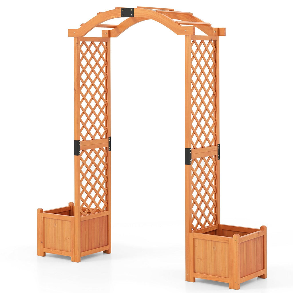 Pérgola de jardín de madera con jardinera y enrejado para plantas trepadoras, decoración - Naranja