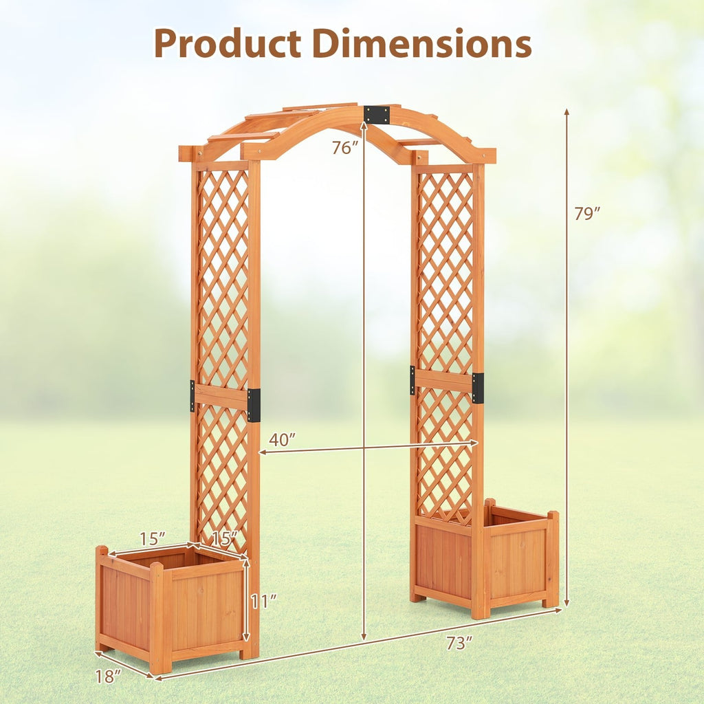 Pérgola de jardín de madera con jardinera y enrejado para plantas trepadoras, decoración - Naranja