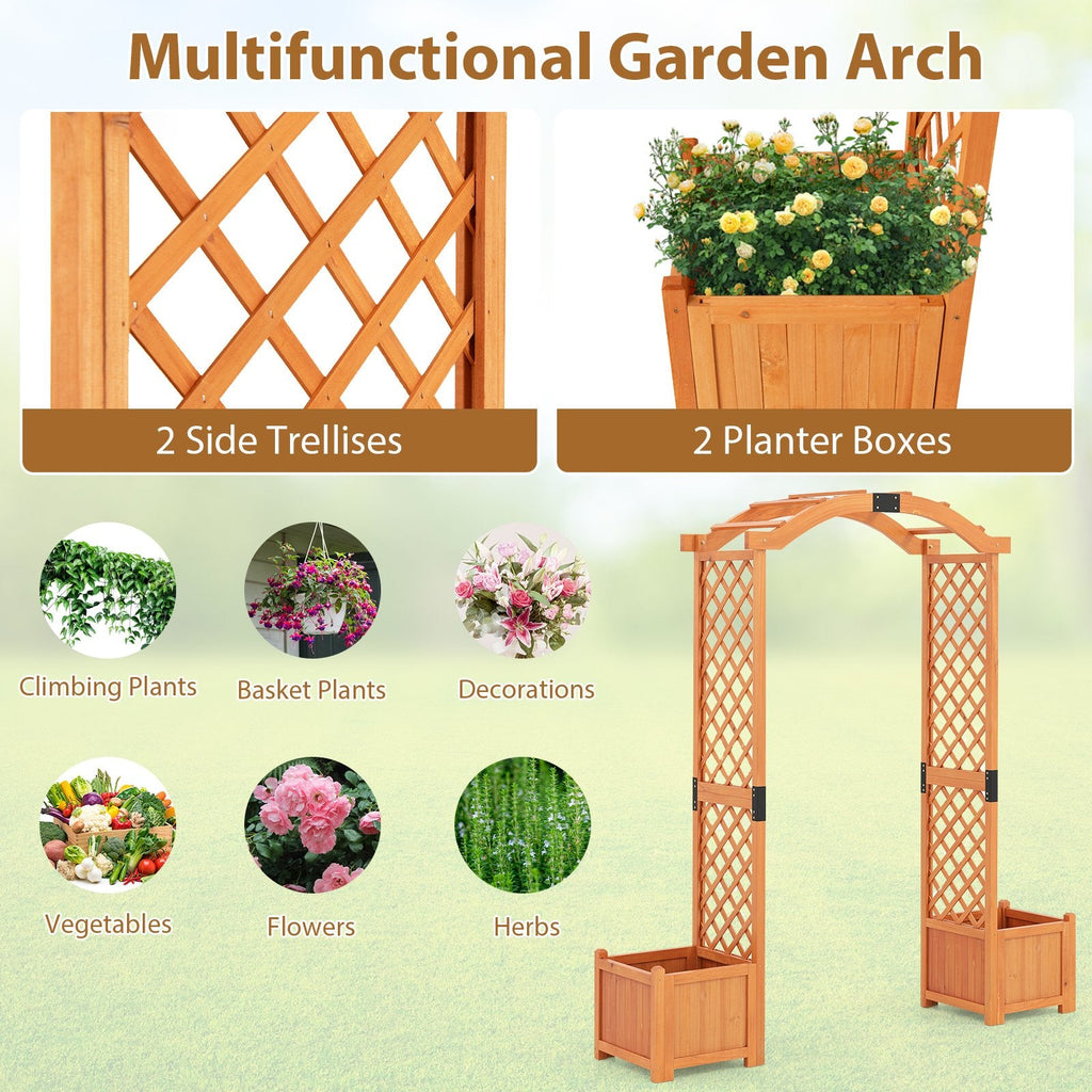 Pérgola de jardín de madera con jardinera y enrejado para plantas trepadoras, decoración - Naranja