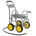 Carrito con carrete para manguera de jardín, 4 ruedas, organizador de manguera de agua de metal de alta resistencia, portátil, plateado