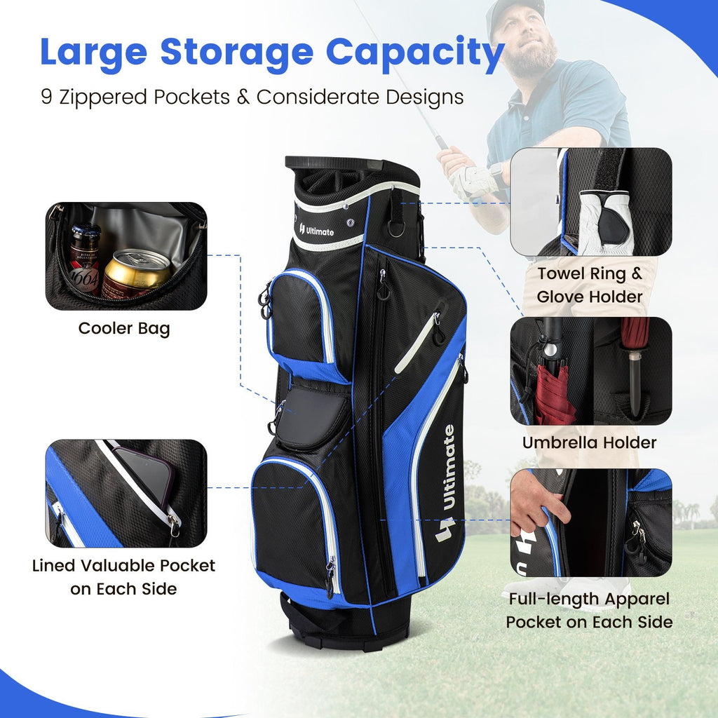 Golf-Cart-Tasche mit 14-fach unterteilbarer Tasche oben – Blau