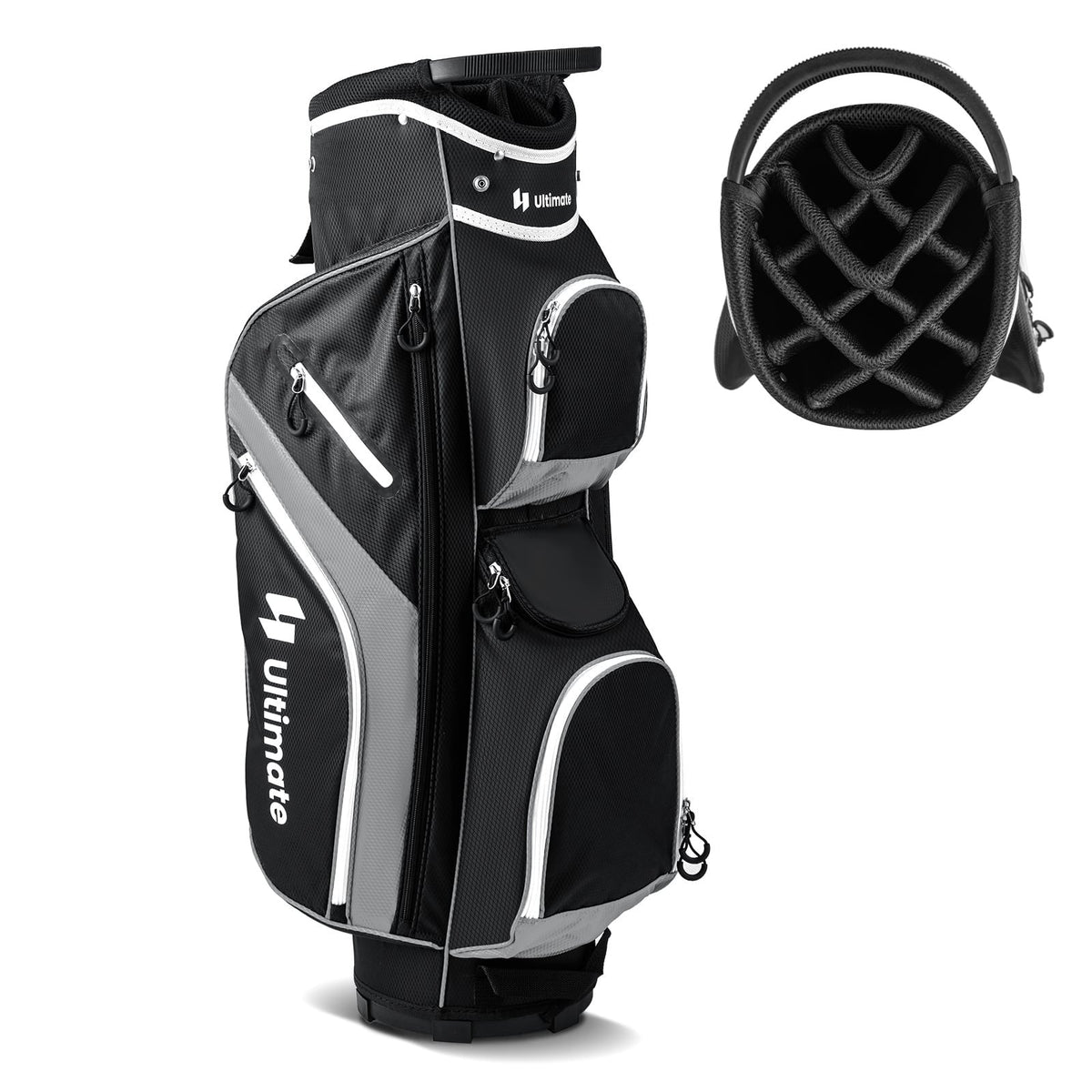 Golf-Cart-Tasche mit 14-fach unterteilbarer Tasche oben – Grau