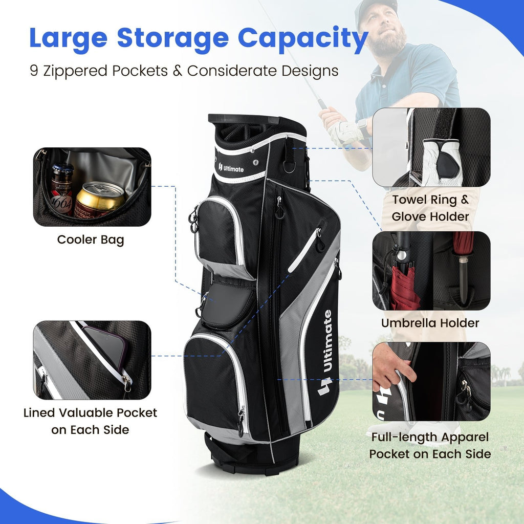Golf-Cart-Tasche mit 14-fach unterteilbarer Tasche oben – Grau