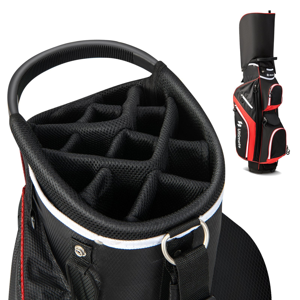Golf Cart Bag with 14 Way Top Dividers-Red