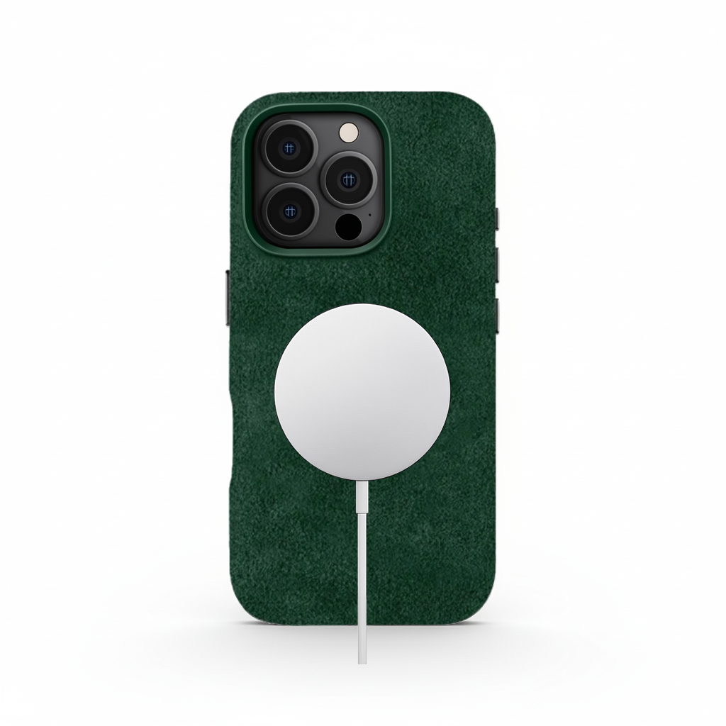 Funda de Alcántara verde para iPhone 16 Pro Max
