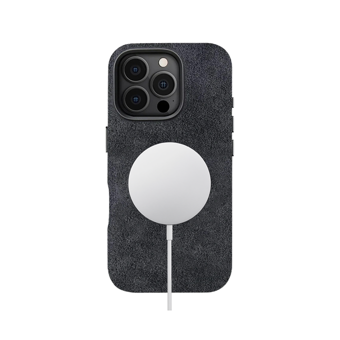 Funda de Alcántara gris para iPhone 16 Pro