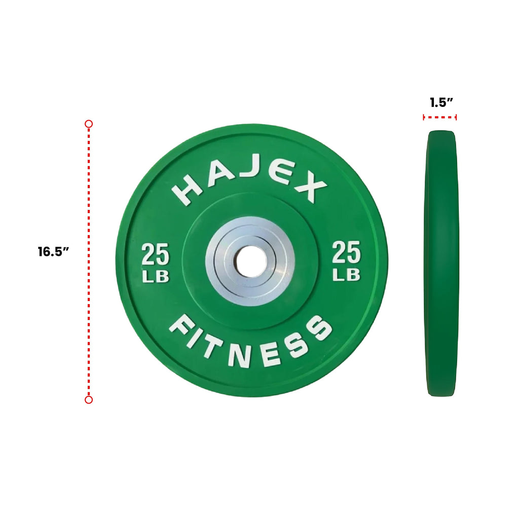 Discos bumper olímpicos de acero HAJEX con código de colores - 15, 25, 35, 45, 55 libras