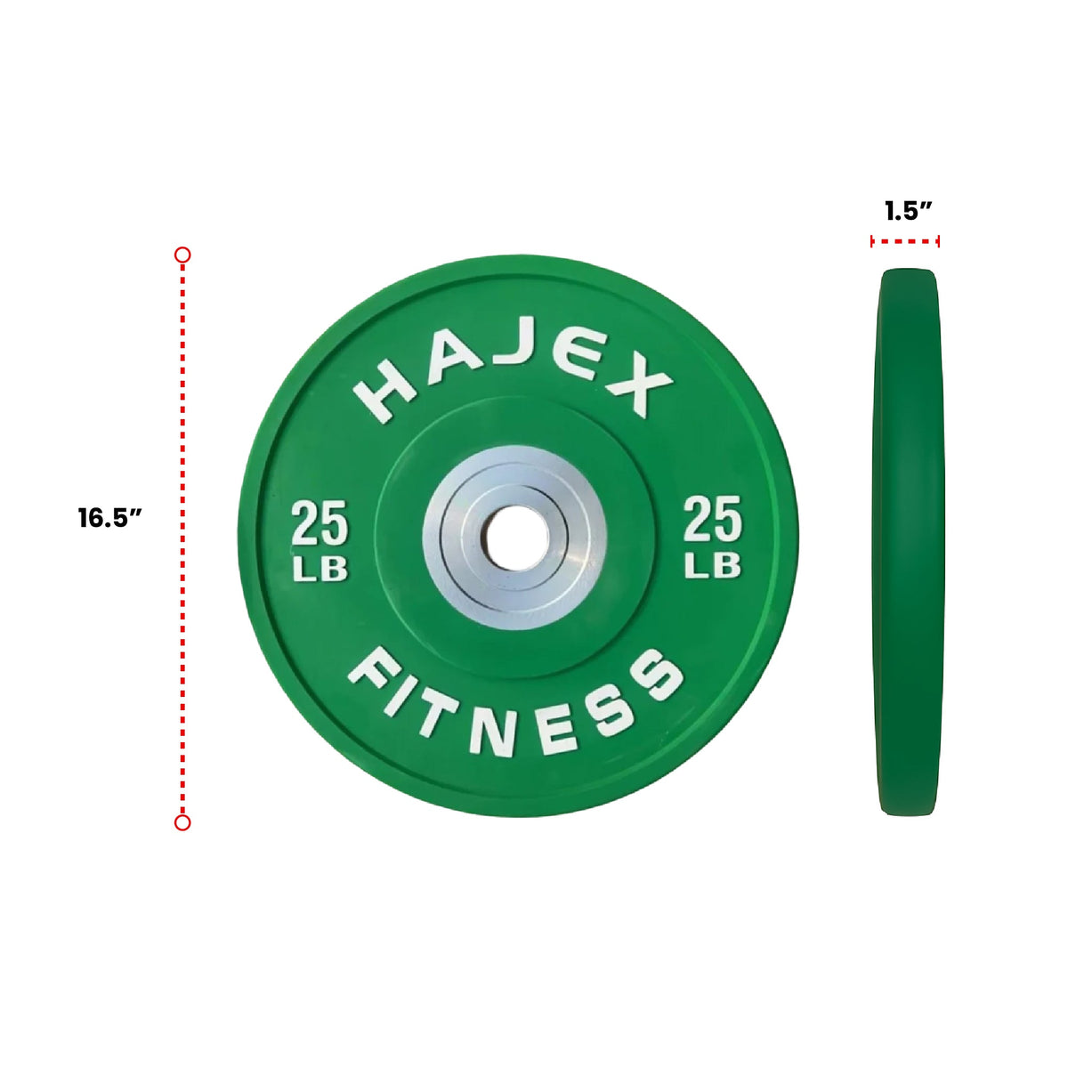Discos bumper olímpicos de acero HAJEX con código de colores - 15, 25, 35, 45, 55 libras