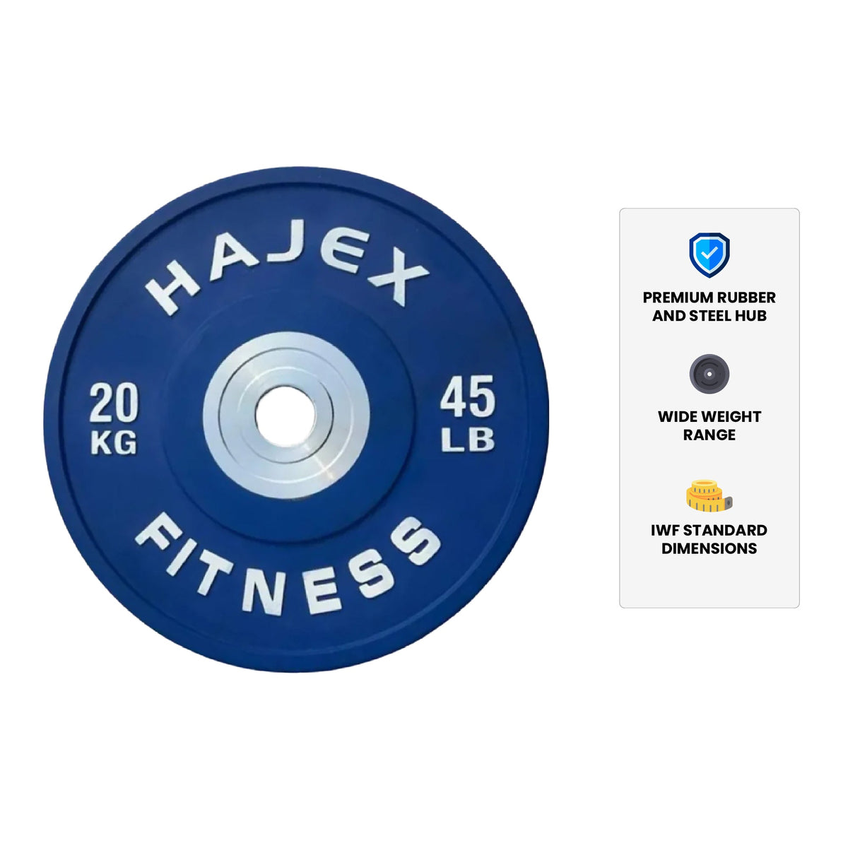 Discos bumper olímpicos de acero HAJEX con código de colores - 15, 25, 35, 45, 55 libras