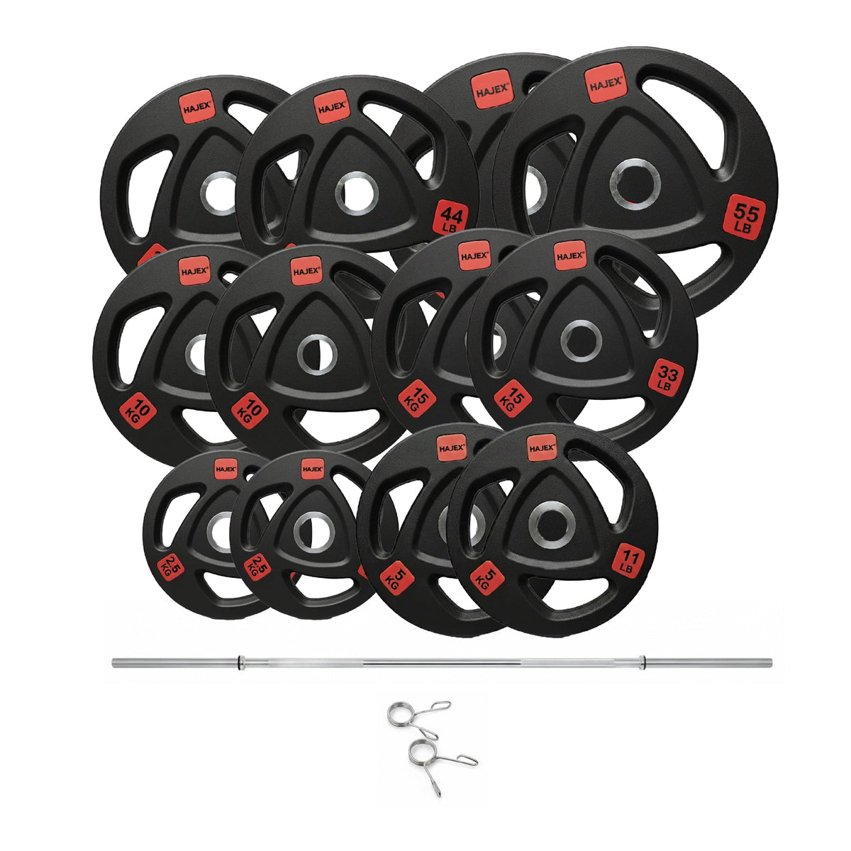 HAJEX Plaques de Poids Olympic Bumper Grip en Caoutchouc et Ensembles en LB et KG