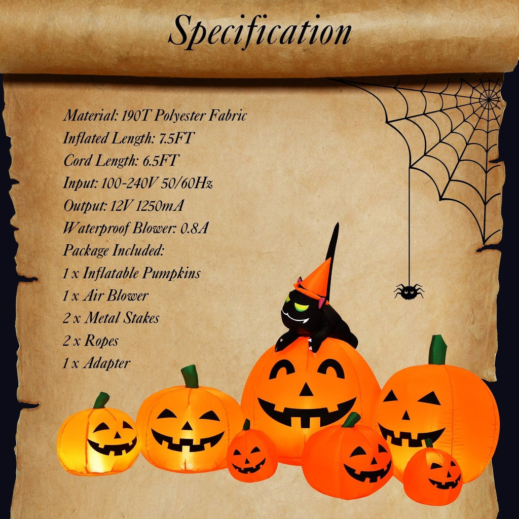 Halloween: Combo inflable de calabaza, gato negro y bruja de 2,2 metros