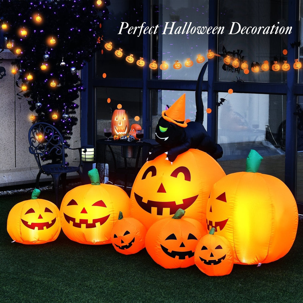 Halloween: Combo inflable de calabaza, gato negro y bruja de 2,2 metros