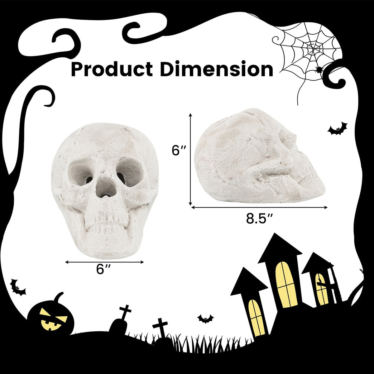 Hoguera de Halloween con calavera, decoración de Halloween, color beige