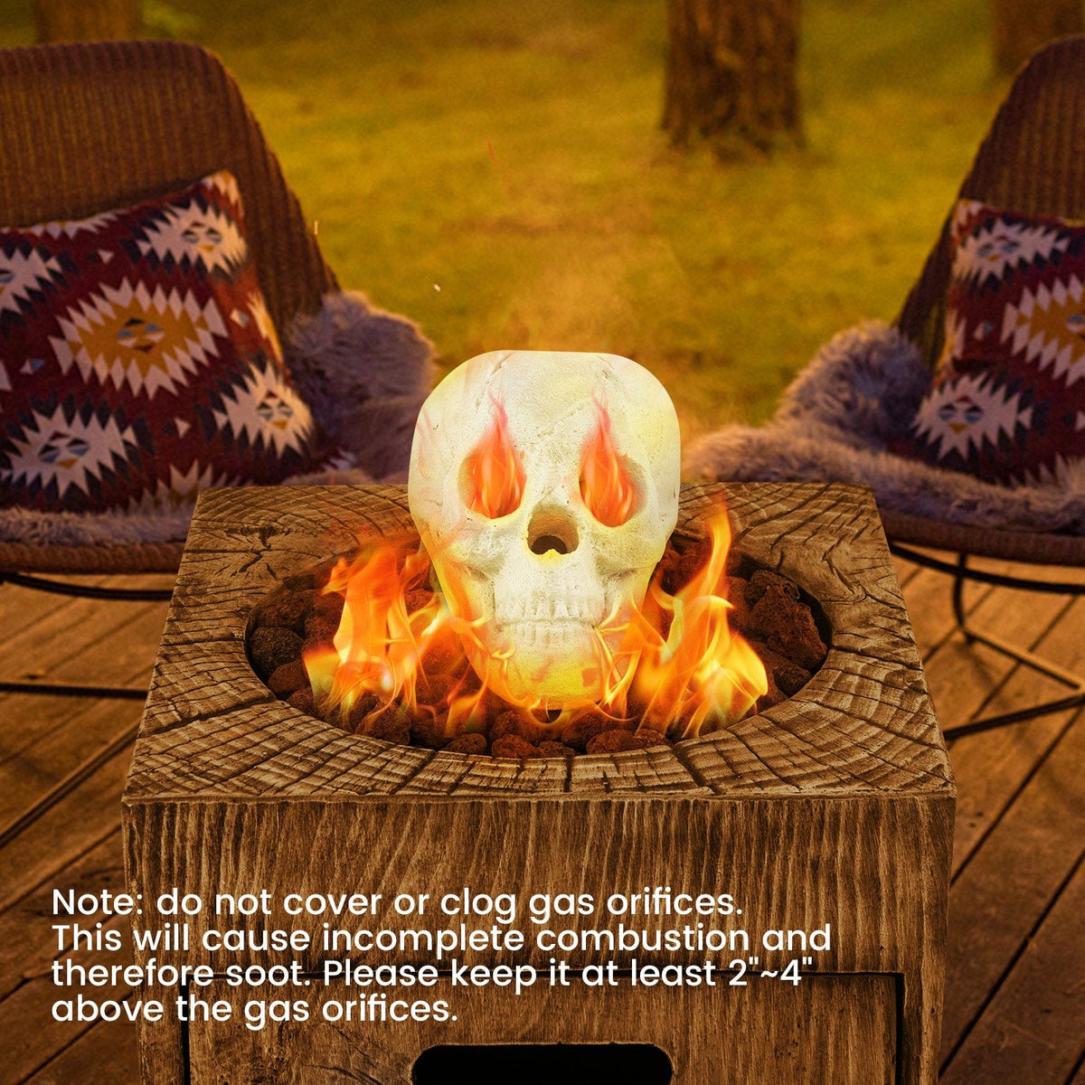Hoguera de Halloween con calavera, decoración de Halloween, color beige